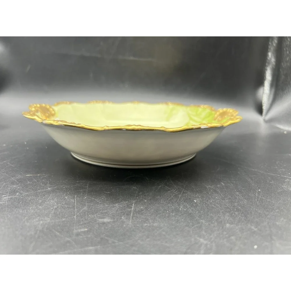Antique Limoges LDBC Flambeau Cabinet Bowl Hand Painted Heavy Gold Rim 9.25